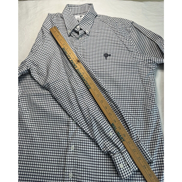 Old South Men's Medium Button Up white/black check Embroidered Logo CLEAN - Picture 9 of 12